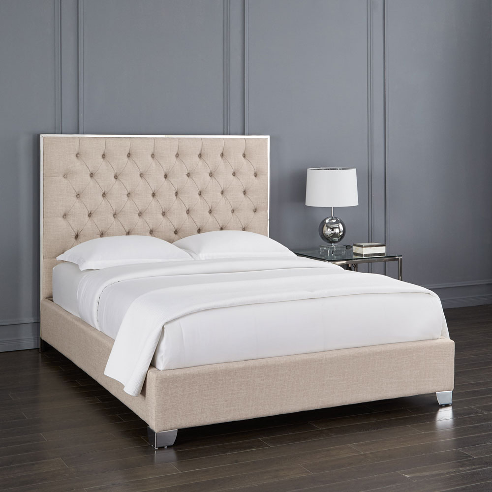 Kroma Bed: Beige Fabric